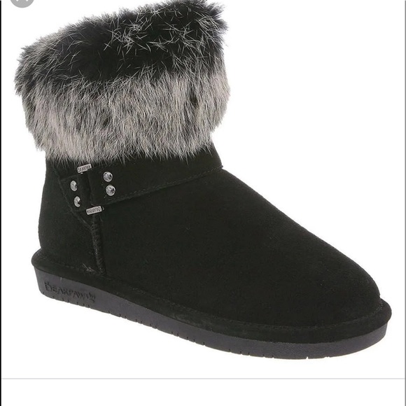 BearPaw Shoes - Bearpaw Tigris suede and rabbit black bootie Womens size 7